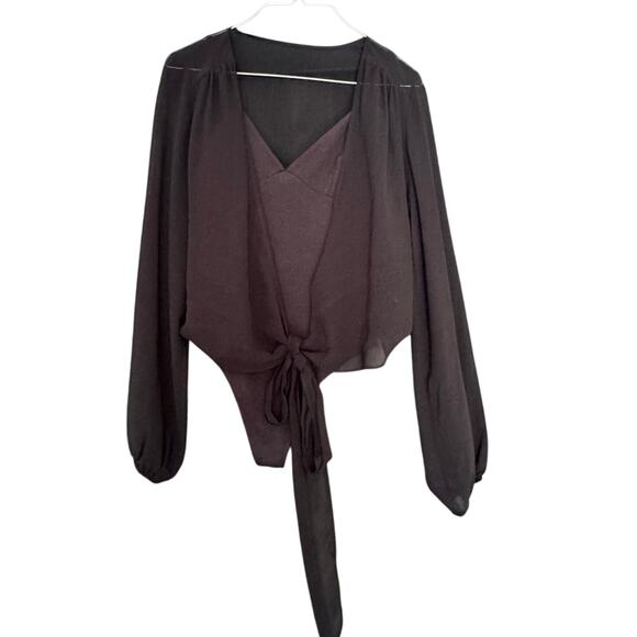 ARITZIA WILFRED BLACK BODYSUIT WITH ATTACHED SLEEVES SZ S EUC - Picture 1 of 5